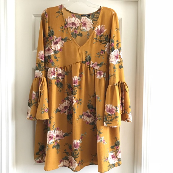 ❤️ LAST L NEW Mustard bell sleeve floral dress - Picture 5 of 7